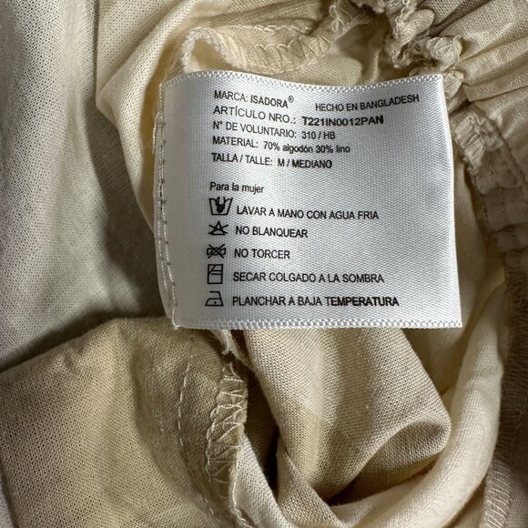 NWT Isadora Womens M Wide Leg Pull On Pants Beige White Checkered Tie Waist - Picture 9 of 15